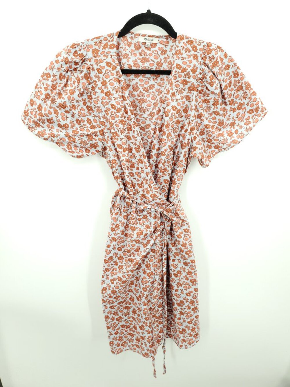 Madewell Fiore Floral Short Sleeve Cotton Wrap Dress XL Blue/Red-Orange Floral - Picture 3 of 15